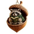 thumbnail image 1 of Handcrafted Resin Christmas Ornament, 3.15 Inch Acorn Shell Keepsake With Whimsical Animal, Hangs On Indoor Tree Branch Mantel Shelf And Window, Raccoon Reading Book, 1 of 7