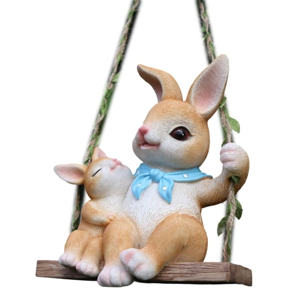 Handcrafted Resin Easter Bunny Swing Ornament – Mother and Baby Rabbit Hanging Decor for Indoor Home and Garden