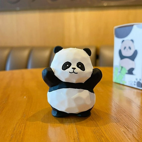 Handcrafted Resin Panda Sculpture - Artistic Desktop Decor Piece for Home Office with Natural Wood Accent and Decorative Appeal
