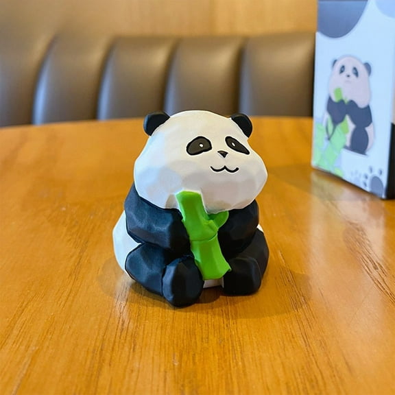 Handcrafted Resin Panda Sculpture - Artistic Desktop Decor Piece for Home Office with Natural Wood Accent and Decorative Appeal