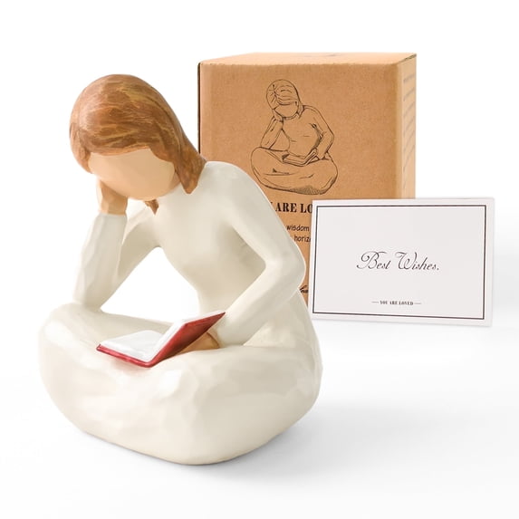 Reading Thinker Figurine - Book Lover Gift, Home Office Decor, Intellectual Sculpture for Women, Graduation, Birthday
