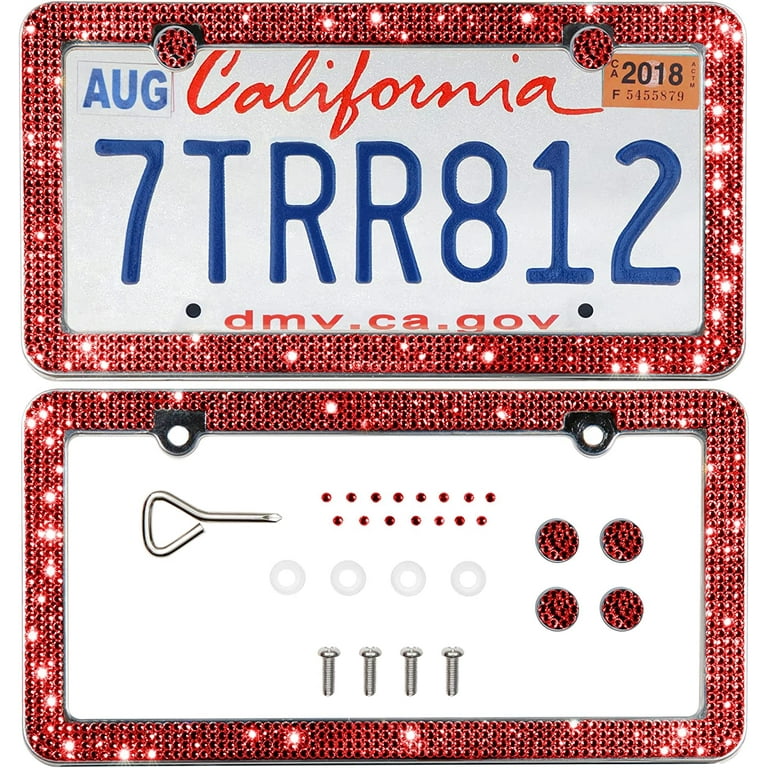 Red bling license plate frame discount