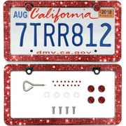 Handcrafted Rhinestone Bling License Plate Frames for Women, Men 2 Pack Bedazzled Cover (Red)