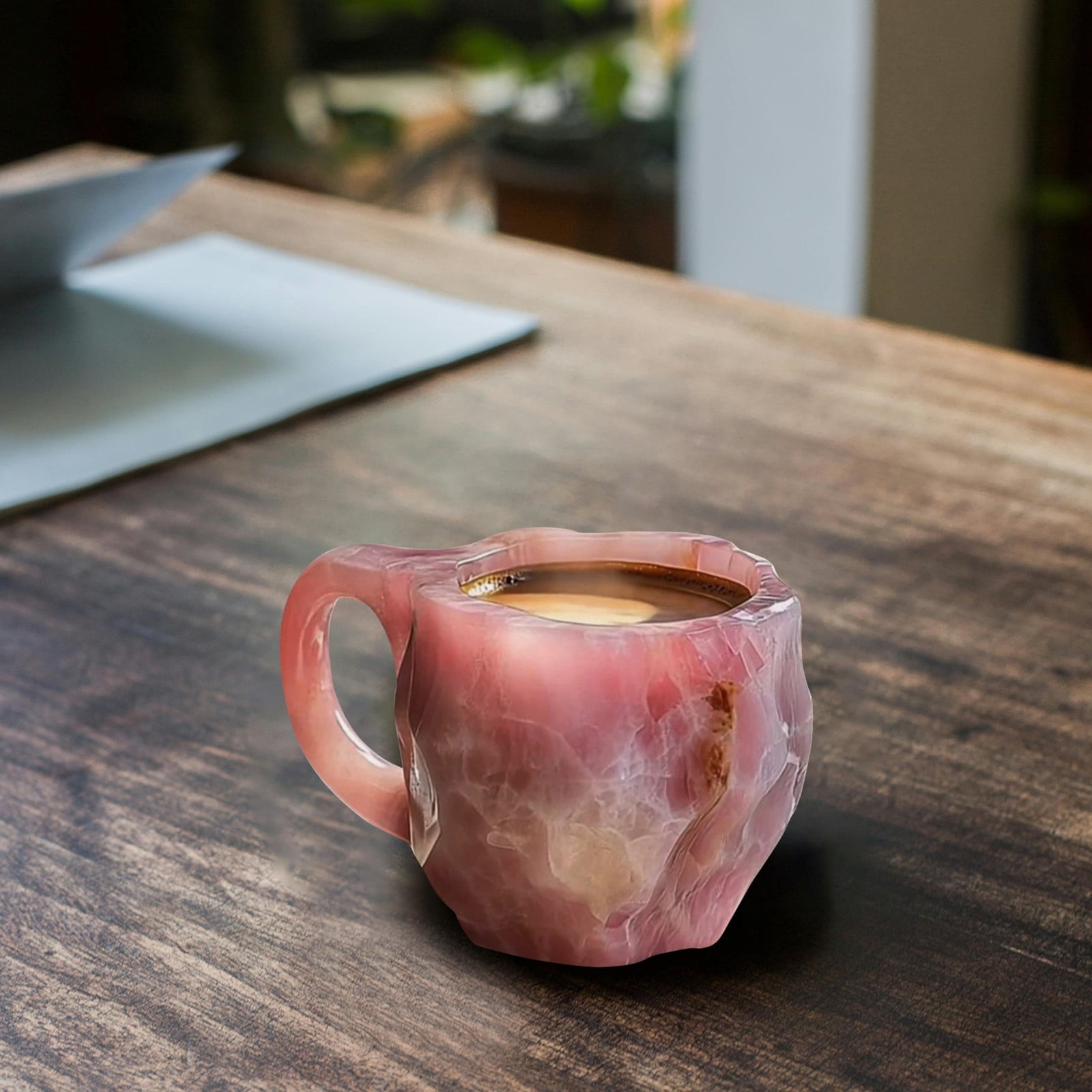 Handcrafted Rose Quartz Crystal Coffee Mug Unique Natural Stone Cup for ...