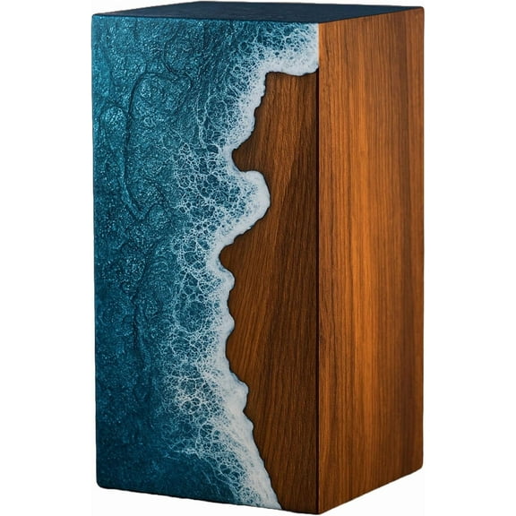 Handcrafted Rosewood & Ocean Wave Epoxy Resin Urn for Ashes – Memorial Cremation Urn Box for Human & Pet Ashes ((Keepsake - 5" Hx4 W (20 Cu/in))