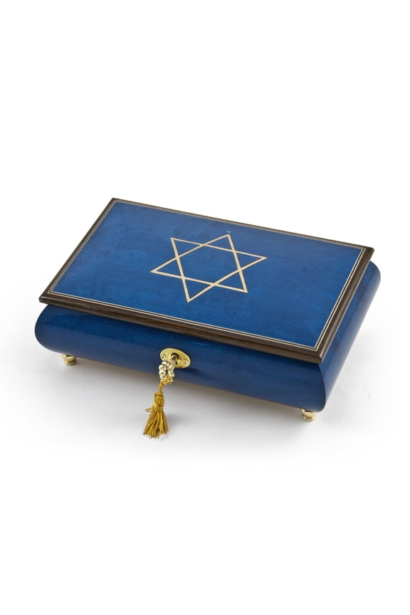 Handcrafted Royal Blue Music Jewelry Box with Star of David Inlay - From This Moment On (Shania Twain)