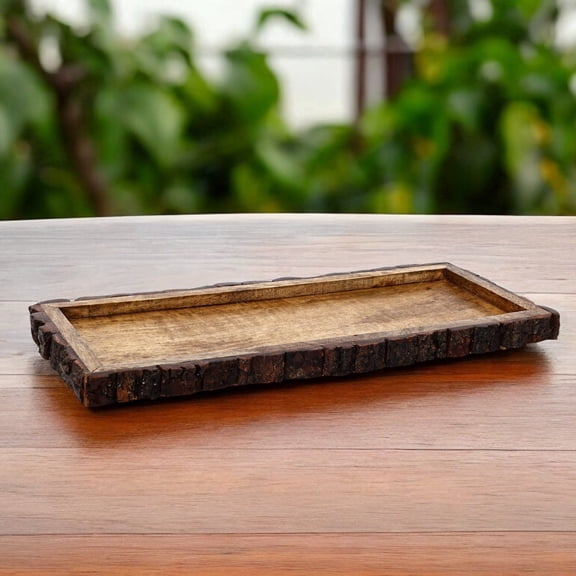 Handcrafted Rustic Wooden Serving Tray  Natural Bark Edge Decorative Platter