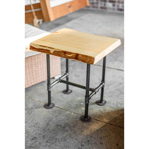 Handcrafted SRLWerks Industrial Pipe and Wood End Table Live Edge Rustic  Living Room Furniture End Tables  Vintage Side Tables  Living Room End Tables (Natural)