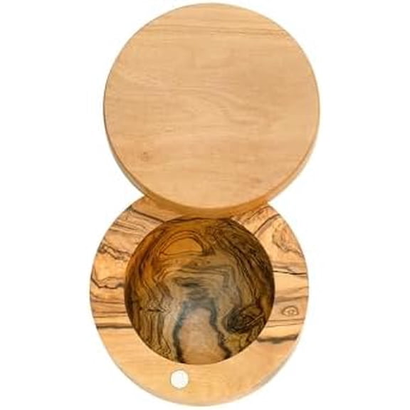 Handcrafted Salt Keeper with Magnetic Lid, 4" Round, Olive Wood