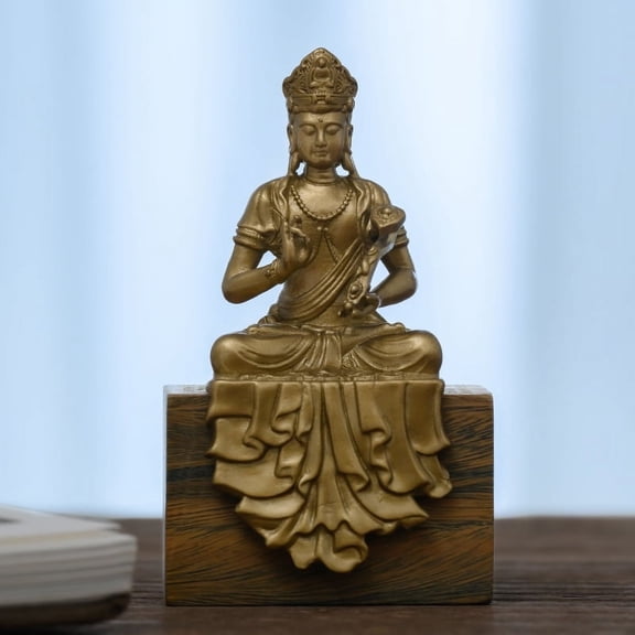 Handcrafted Samantabhadra Buddha Statue Vintage Brass 2.68in Balance & Calm Thoughtful Gift for Desk Decor