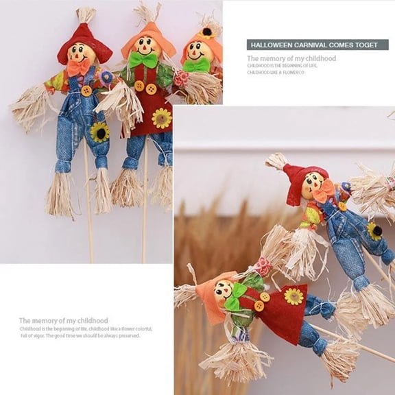 Handcrafted Scarecrow Garden Stake, Fall Harvest Yard Decoration, Colorful Scarecrow Pick for Thanksgiving Halloween Outdoor Decor