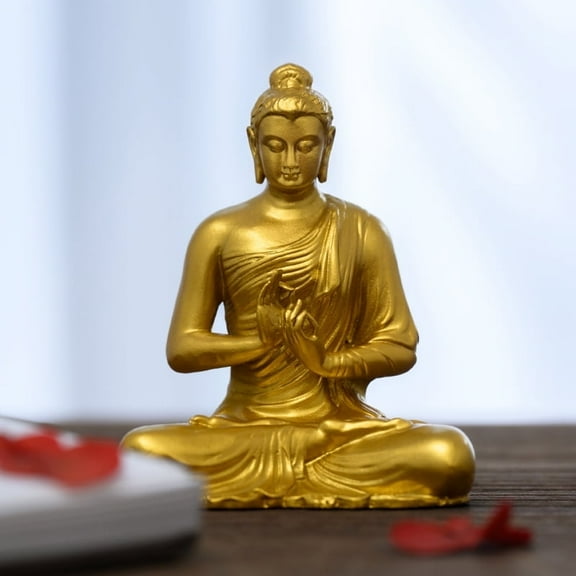 Handcrafted Shakyamuni Buddha Statue Golden Brass 2.60in Wisdom & Support Spiritual Gift for Home Altar