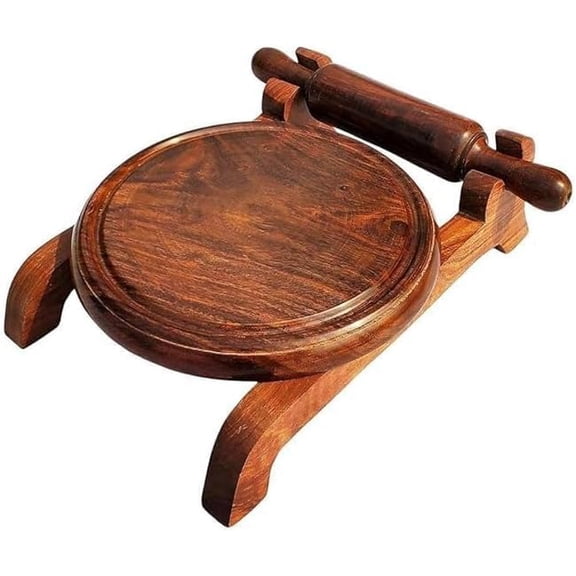 Handcrafted Sheesham Wooden Chakla Belan with Stand Rolling Plate Roti Maker Rolling Pin, Wooden Chakla Belan Combo Set for Kitchen$$Home Decor, Kitchen, & Other