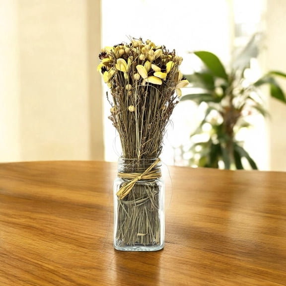 Handcrafted Sholapith Dried Flower Bouquet in Glass Jar  Arrangement for Rustic Home & Office Decor