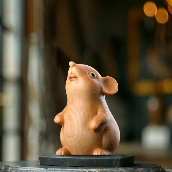 Handcrafted Small Mouse Wood Carving Statue - Realistic Miniature Wooden Figurine, Cute Home Decor for Indoor, Garden, Potted Plants - Durable & Lightweight Wooden Art Gift for Friends & Family