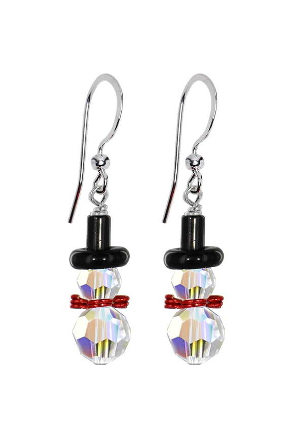 Handcrafted Snowman Earrings Created with Crystals