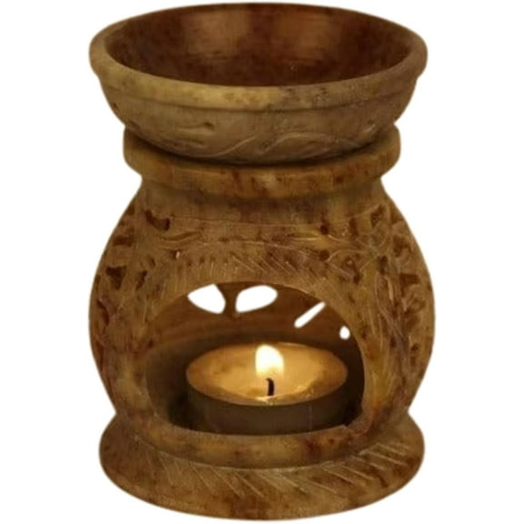 Handcrafted Soapstone Aroma Burner Oil Diffuser and 1 Tea Light Candle Holder Natural Color Gift for Home Decor