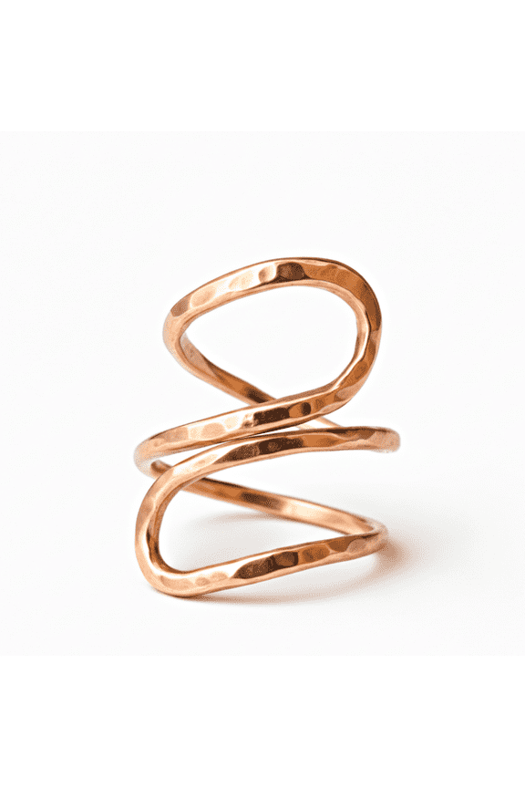 Handcrafted Solid Pure Copper Sculptural Wave Ring, Hammered Modern Statement Jewelry