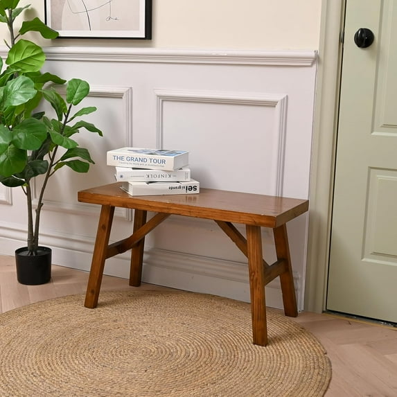 Handcrafted Solid Wood Bench, 30-Inch Farmhouse-Style Entryway Seating for Living or Dining Room, Natural Finish