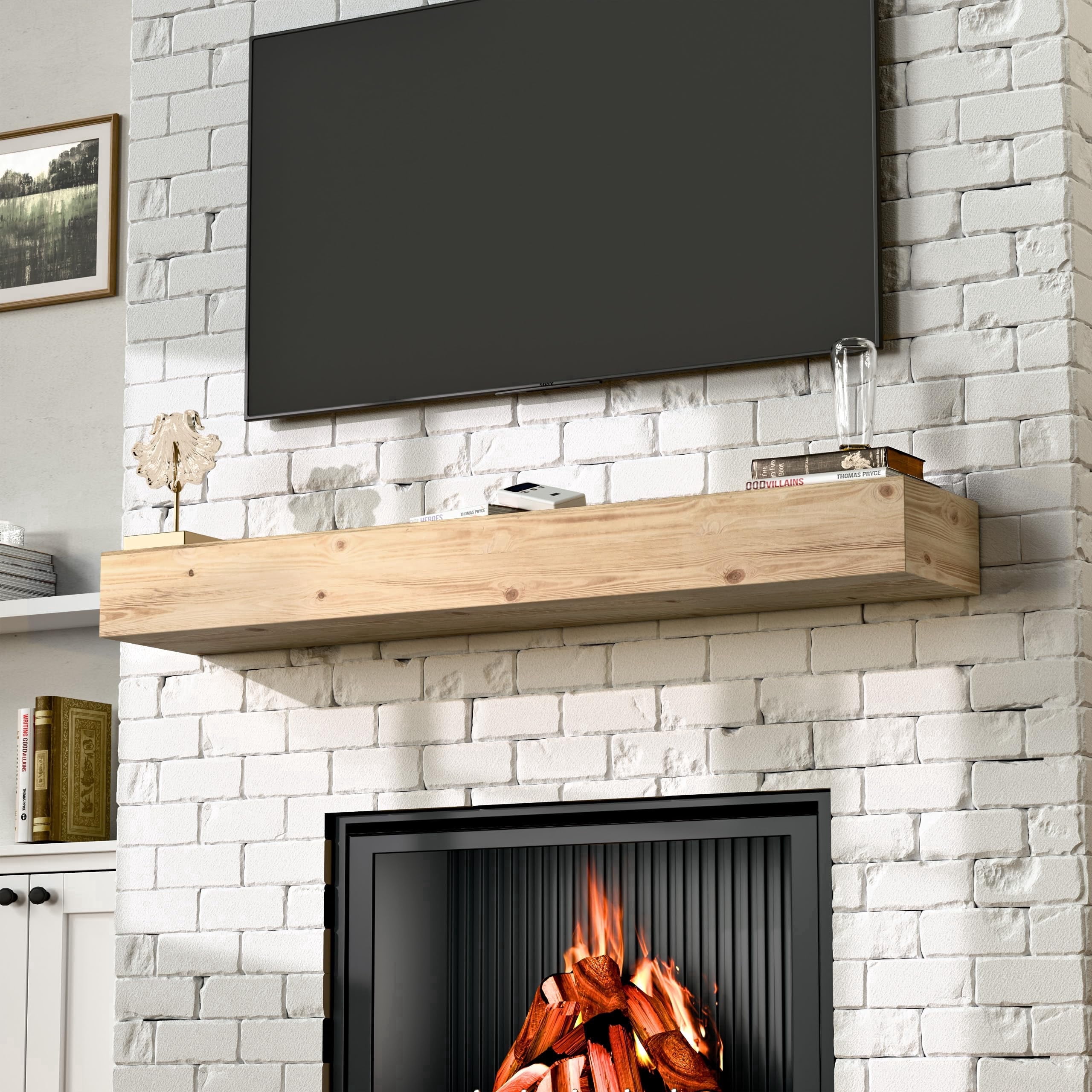 Kincubow 60" Fireplace Mantel Shelf Wood Floating Wall Mount Shelf Faux ...