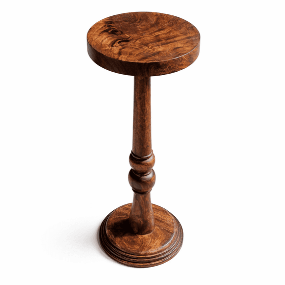 Handcrafted Solid Wood Round Pedestal Accent Table Rustic Brown Finish, Decorative Plant Stand / Side Table for Living Room & Entryway Home Decor Tables
