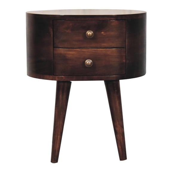 Handcrafted Solid Wood Walnut Bedside Table, Rounded Shape, 2 Mini Drawers, Nordic-style, Skill Nordic Style Legs, Craftsmanship