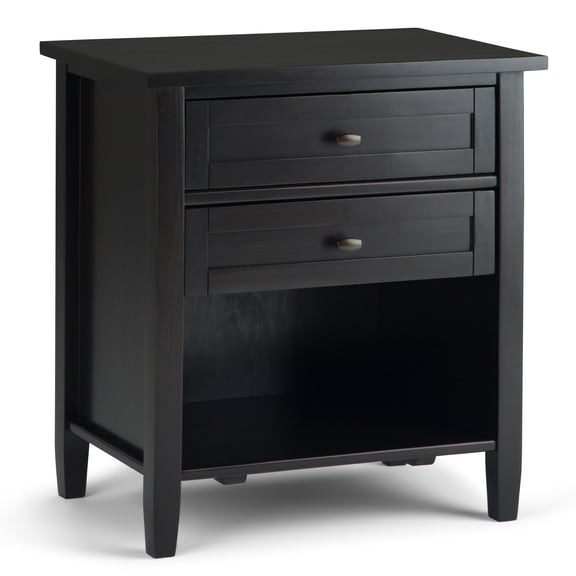 Handcrafted Solid Wood Warm Shaker Bedside Table | Hickory Brown Stain | 2 Spacious Drawers & Open Storage | Transitional Design | 24"W x 16"D x 26"H | Perfect for Living Rooms & Condos