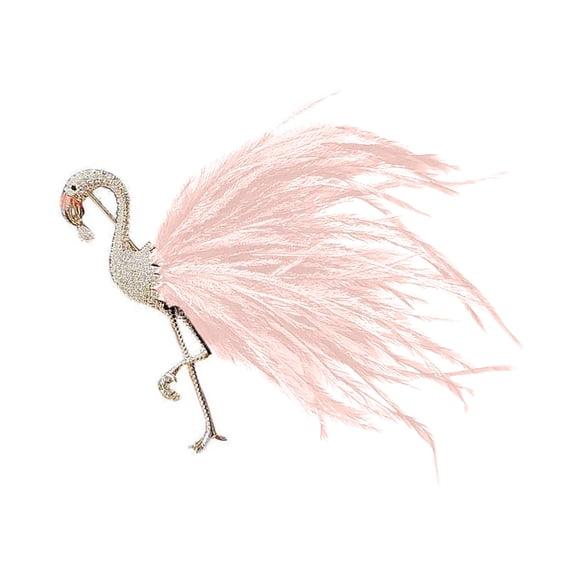 Handcrafted Sparkling Rhinestones Flamingo Pin With Feathered Accessory Clothes Decoration For Party Or Casual Occasions