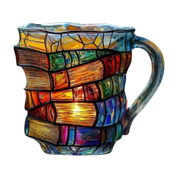 Handcrafted Stained Glass Mug, Unique Book Design, Artistic Coffee Cup, Perfect Gift for Book Lovers, 12 oz