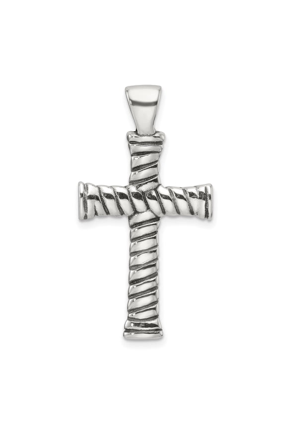 Handcrafted Sterling Silver Rope Cross Pendant Necklace for Men and Women with Oxidized Textured Finish in Vintage Spiritual Latin Design