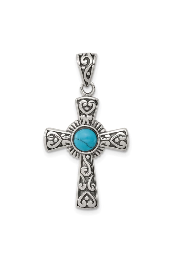 Handcrafted Sterling Silver Turquoise Cross Pendant Necklace for Men and Women Vintage Boho Western Style Religious Faith Jewelry Spiritual Statement Artisan Design