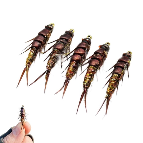 Handcrafted Stonefly Nymph Lures, Realistic Trout Fishing Bait, Biomimetic Design, Metal & Polyester, 5 or 10 Count