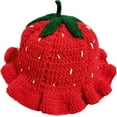 thumbnail image 1 of Handcrafted Strawberry Crochet Bucket Hat for Women, Cute Fruit Design Summer Beach Hat with Green Leaf Accents, 1 of 7
