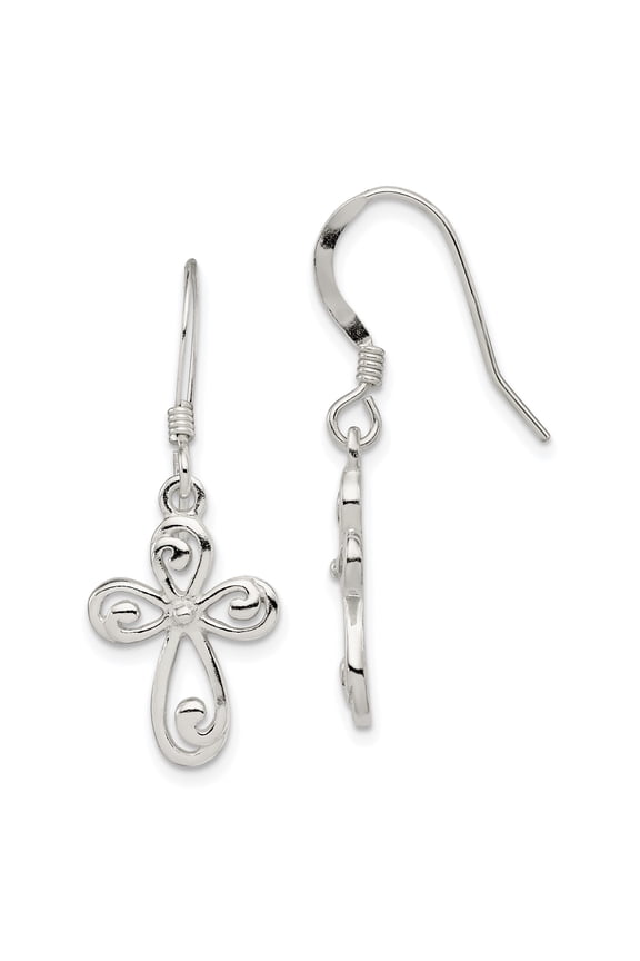 Handcrafted Swirl Cross Pendant Earrings for Men and Women in Polished Silver Tone with French Hooks and Intricate Scrollwork Design for Spiritual and Stylish Faith Jewelry