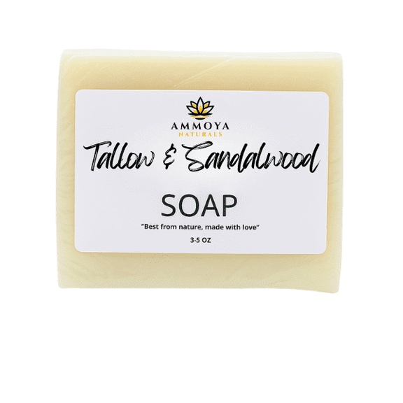 Handcrafted Tallow & Goat Milk Soap Bar  Gentle Cleansing Bar for Face & Body  Natural Essential Oil Variations  Moisturizing, Creamy Lather, For All Skin Types (Sandalwood)