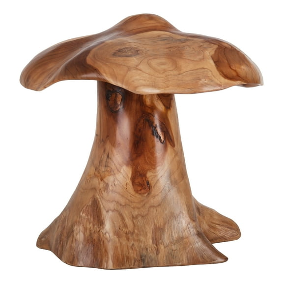 Handcrafted Teak Mushroom Decor - Solid Indonesian Teak Wood Sculpture - Organic Modern Accent for Shelf, Table, or Garden - Natural Rustic Decor