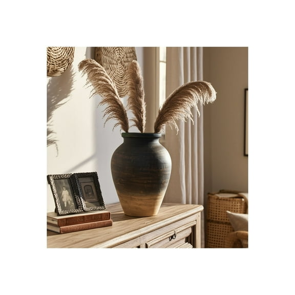 Decorative Terracotta Vase for Living Room Decor - Stylish Home Decor Accent for Bedroom, Office Spaces, or Table Centerpiece - Casual Flower Vase for Hallway Styling or House Decor - 11", Brown