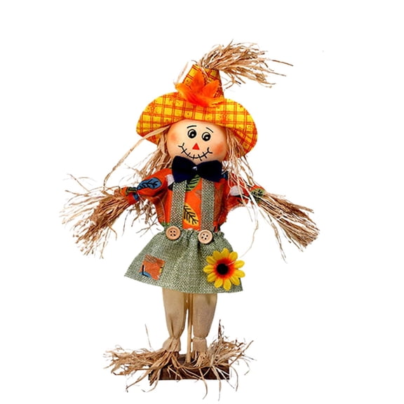 Handcrafted Thanksgiving Pumpkin Figurine Set – Rustic Fall Decor with Witch and Scarecrow Motifs for Tabletop, Mantel, or Garden Display