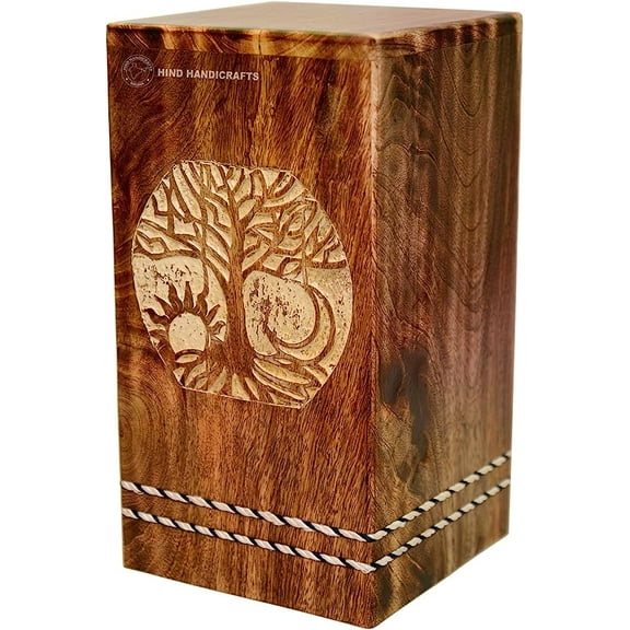 Handcrafted Tree of Life Wooden Urns for Human Ashes Adult Large - Rosewood Cremation Urn for Ashes - Burial Urn for Columbarium - Funeral Urn Box (Rising Sun, 250 LB - Hardwood)