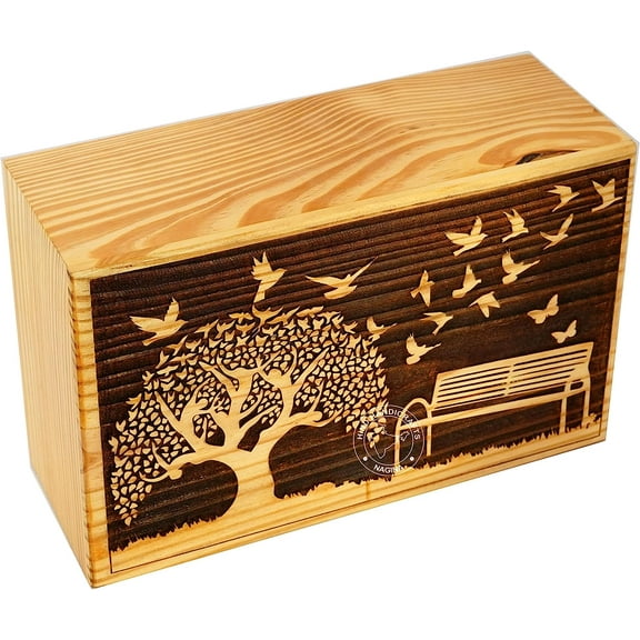 Handcrafted Tree of Life Wooden Cremation Urns for Human Ashes Adult Large - Funeral Urn Box - Burial Urns for Columbarium (250 LB - Pinewood, Dove)