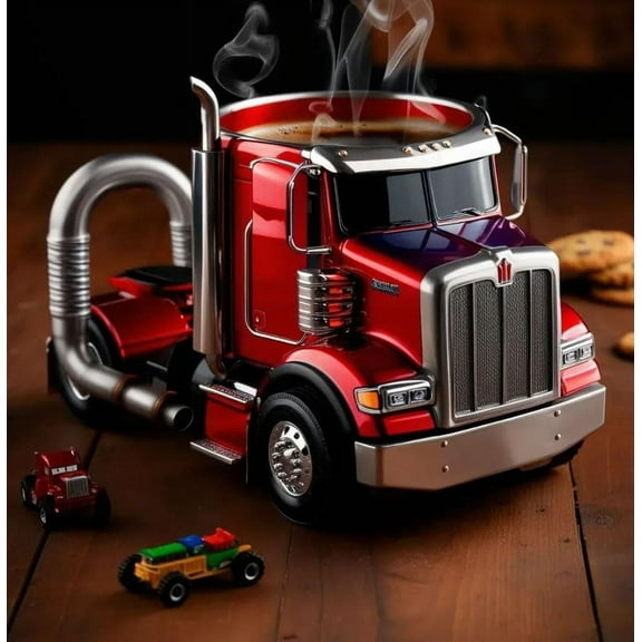 Handcrafted Truck Coffee Mug, 11 Ounces Semi-trailer Shaped Coffee Cup, Unique Gift For Coffee And Truck Lovers, Truck Driver Gifts For Truck Drivers Men (Black)