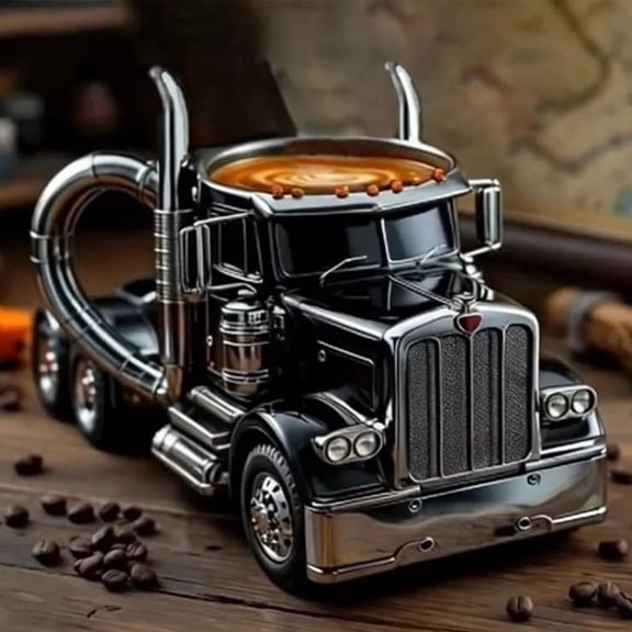 Handcrafted Truck Coffee Mug,11 Ounces Semi-trailer Shaped Coffee Cup,Unique Gift For Lovers,Truck Driver Gifts For Drivers Men (Orange)