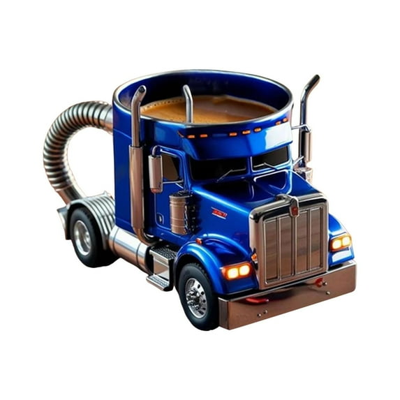 Handcrafted Truck Coffee Mug, Semi-Truck Coffee Mugs, Big Rig Brew Mug, Funny Truck Mug, Truck Driver Gifts for Men, Gift for Trucker, Companion for Coffee Lovers on the Go (Blue)