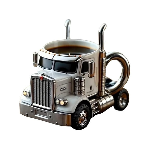 Handcrafted Truck Coffee Mug, Semi-Truck Coffee Mugs, Big Rig Brew Mug, Funny Truck Mug, Truck Driver Gifts for Men, Gift for Trucker, Companion for Coffee Lovers on the Go (White)