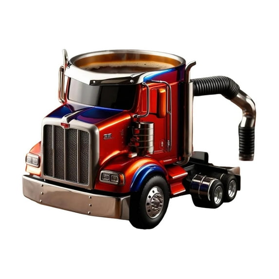 Handcrafted Truck Coffee Mug, Semi-Truck Coffee Mugs, Big Rig Brew Mug, Funny Truck Mug, Truck Driver Gifts for Men, Gift for Trucker, Companion for Coffee Lovers on the Go (Red)