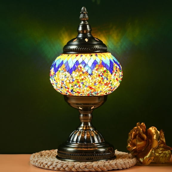 Handcrafted Turkish Mosaic Table Lamp with Bohemian Stained Glass Shade - Ideal Desk Decor for Creating Ambiance in Living Room or Bedroom