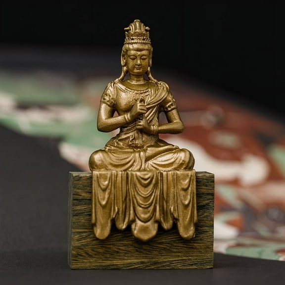 Handcrafted Vairocana Buddha Statue Vintage Brass 2.68in Insight & Peace Thoughtful Gift for Desk Decor