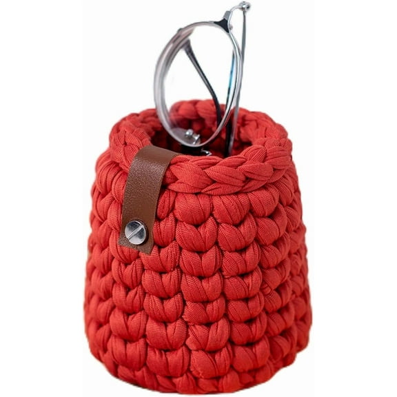 Handcrafted Vertical Eyeglasses Holder Stand for Reading Desk Nightstand Table - Small Eyeglass Organizer Stand for Bedside - Soft and Sturdy Knit Eyeglass Stand - Fits Standard Size Glasses