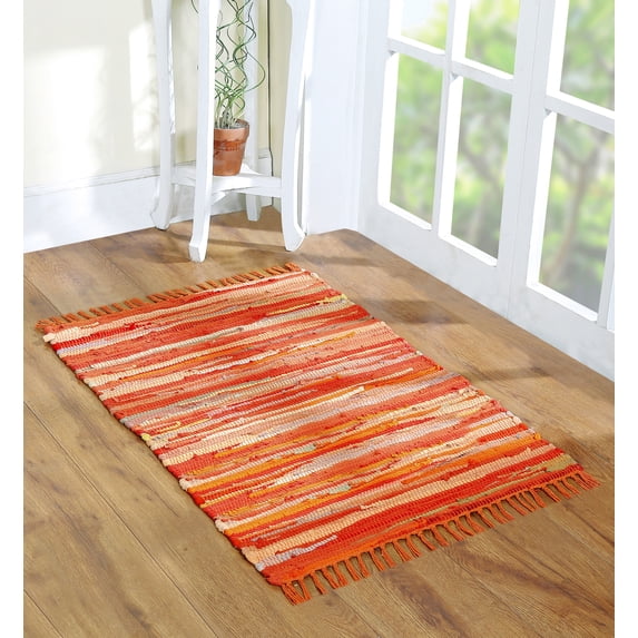 Handcrafted Vibrant Cotton Rug 24x36" – Washable, Reversible, with Tassels for Any Room - 24''x36''