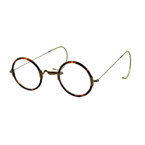 Handcrafted Vintage Tortoiseshell Round Eyeglasses Frame Antique Gold Wire Rim Glasses with Ear-Hook